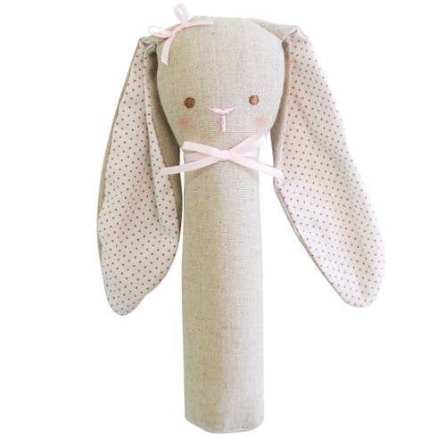 Alimrose - Bunny Rattle & Squeaker Linen - Pink