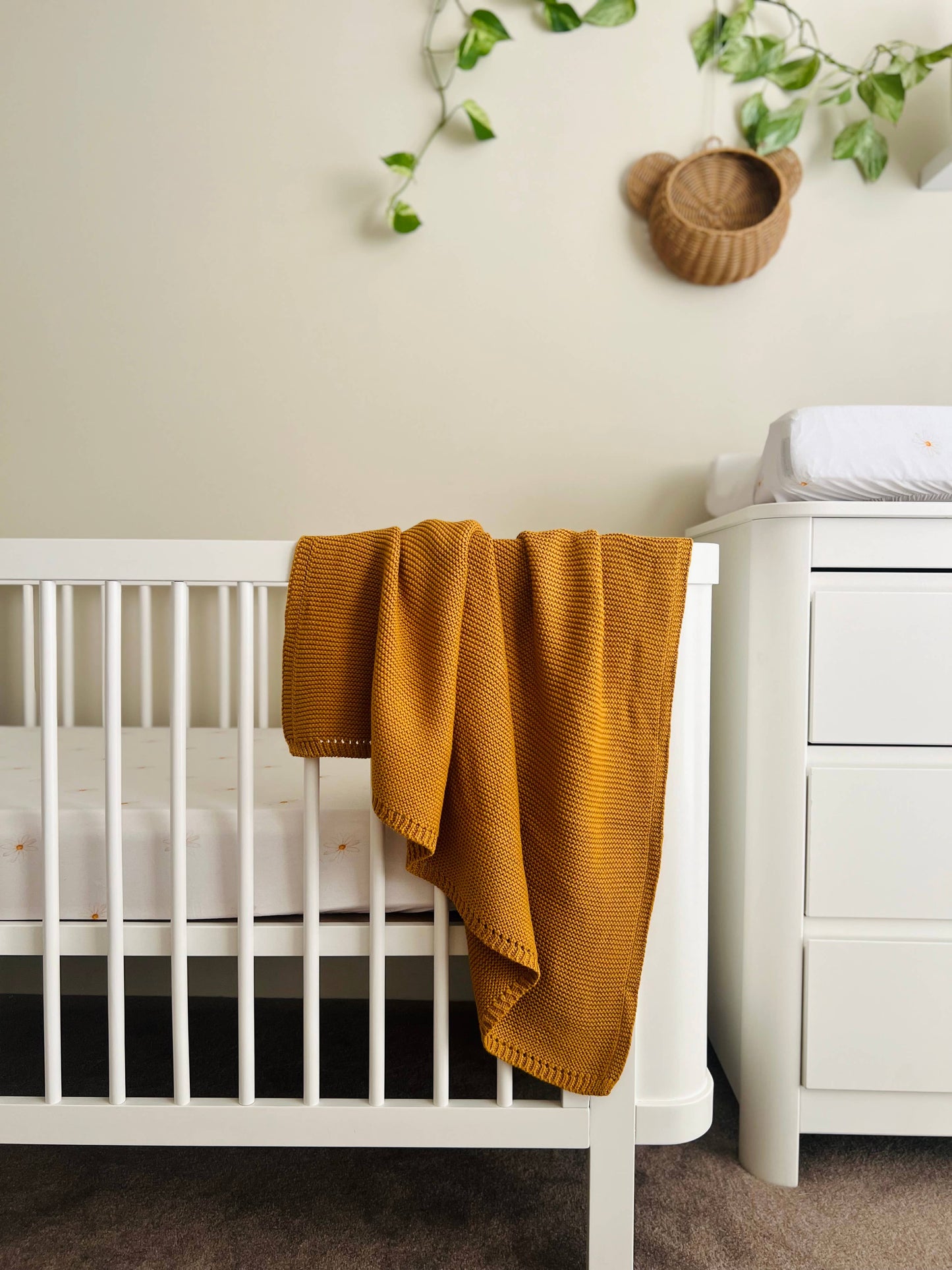 Mini & Me Cable Baby Blanket Mustard