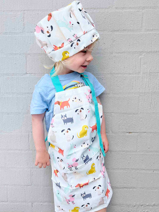 Kids Cooking Apron and Chef Hat Set - Puppy