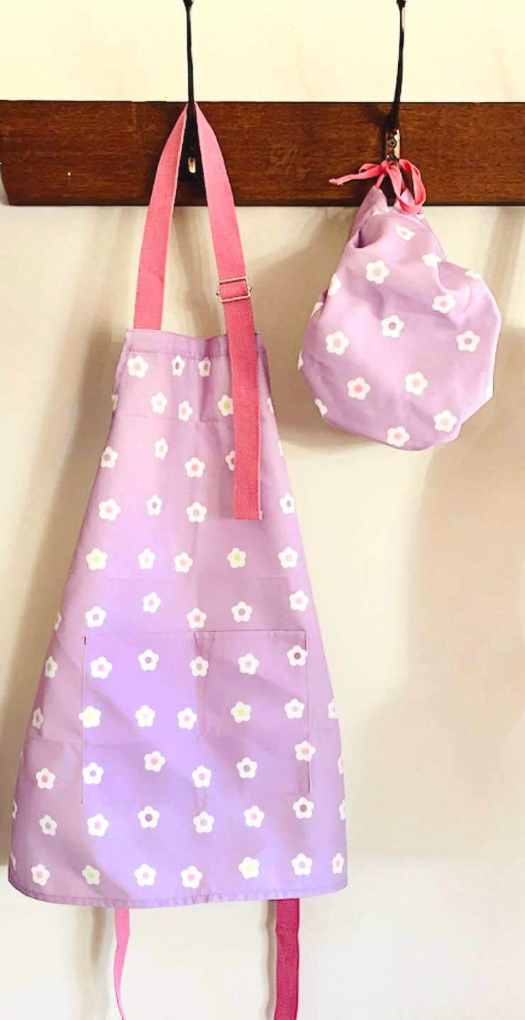 Kids Cooking Apron and Chef Hat Set - Flower