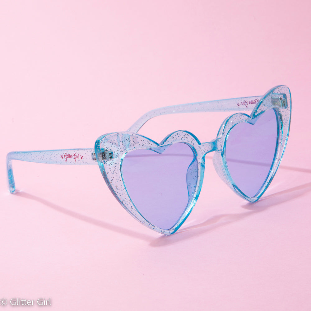 Glitter Girl - Sparkling Heart Sunglasses - Enchanted Blue