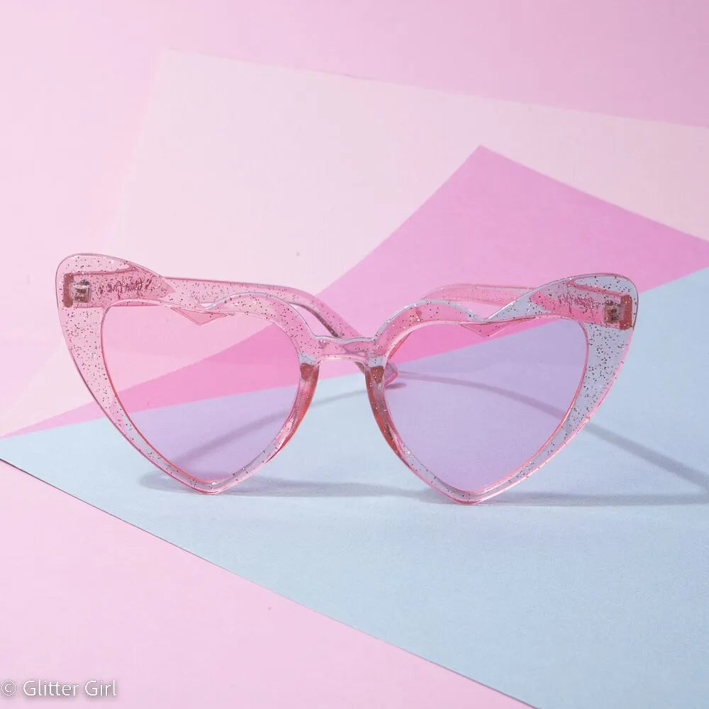 Glitter Girl - Sparkling Heart Sunglasses - Pink