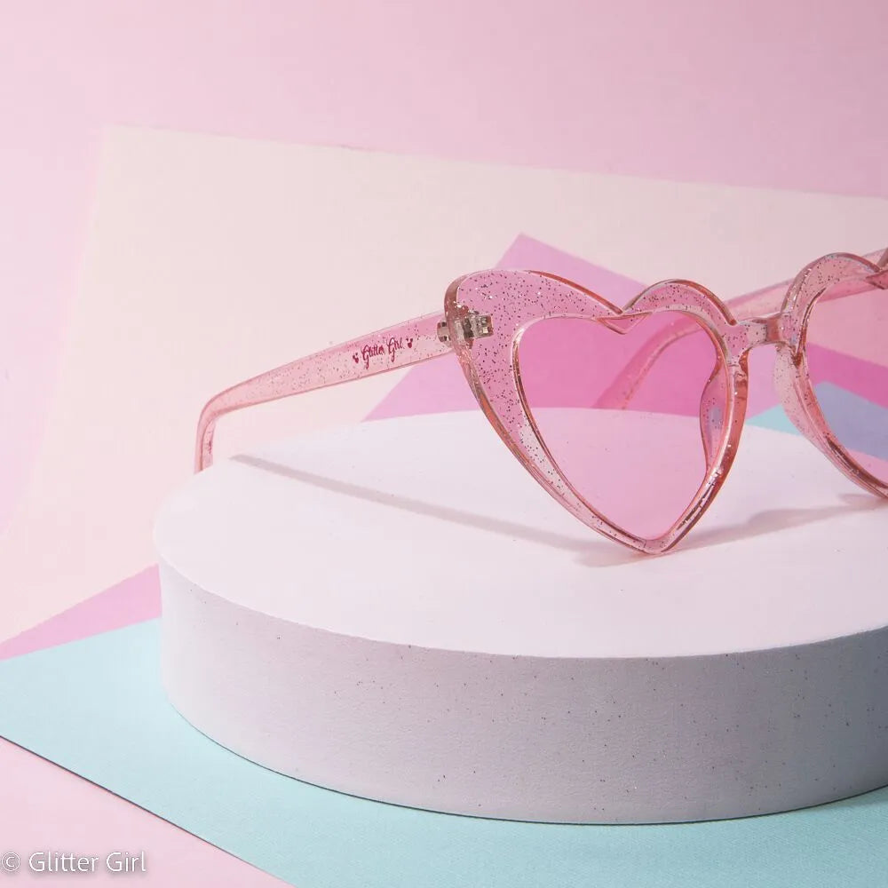 Glitter Girl - Sparkling Heart Sunglasses - Pink