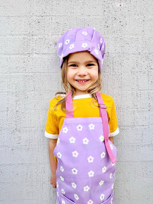 Kids Cooking Apron and Chef Hat Set - Flower