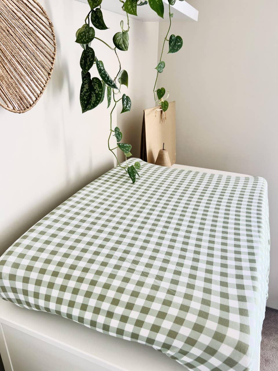 Mini & Me Bassinet Sheet Forest Gingham