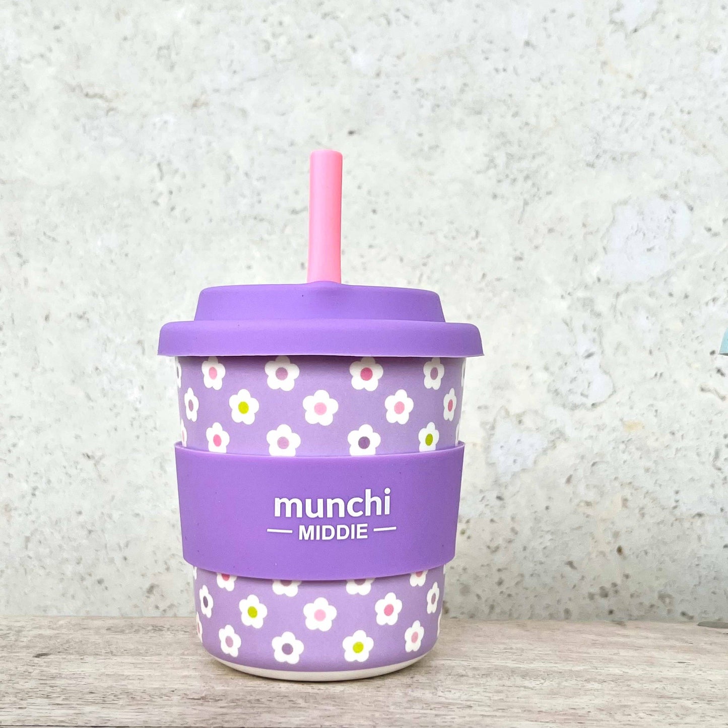 Middie Single Cup (8oz/240ml) Pink Straw Included - Flower