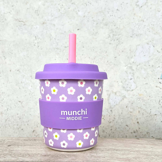 Middie Single Cup (8oz/240ml) Pink Straw Included - Flower