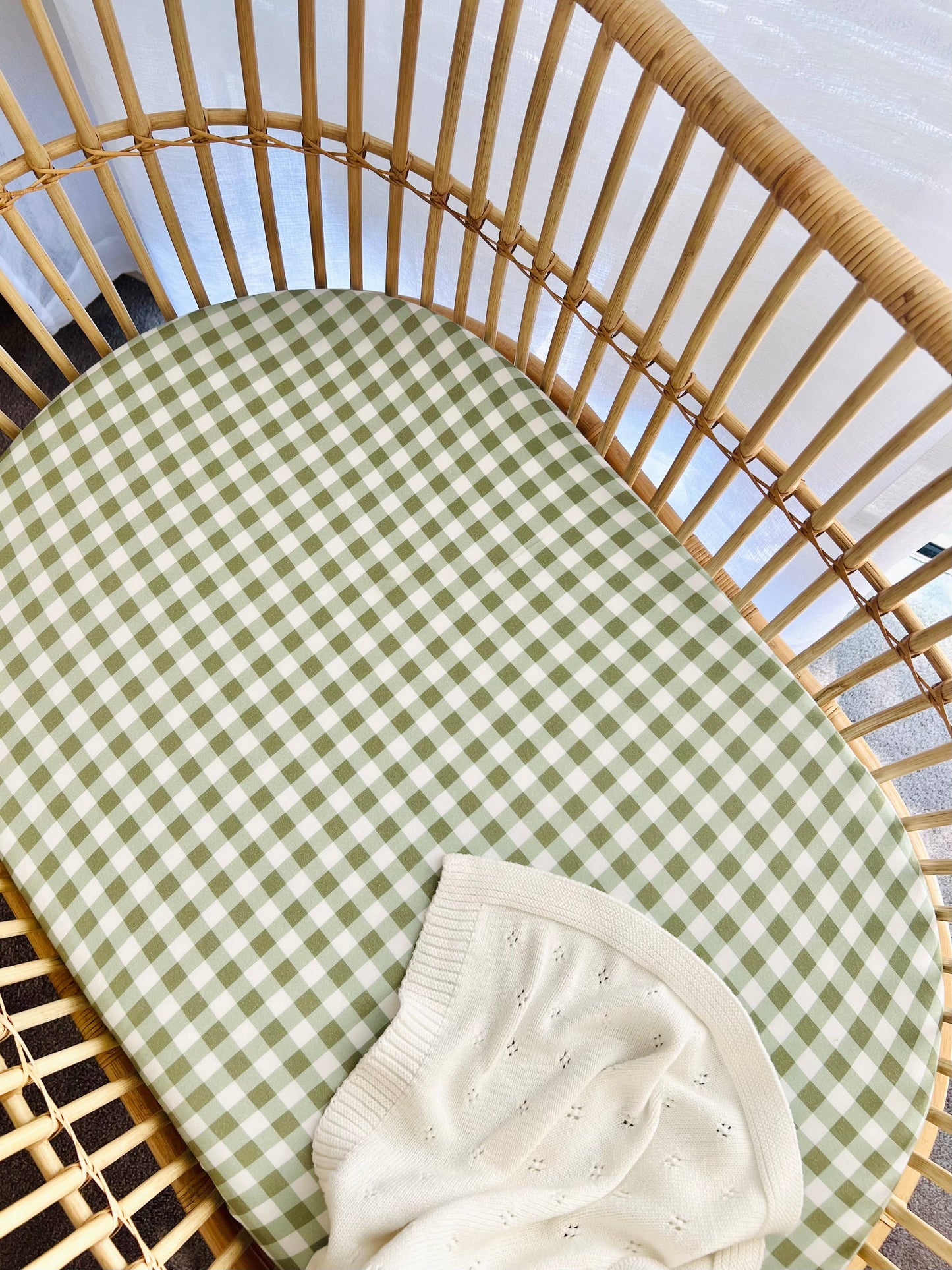 Mini & Me Bassinet Sheet Forest Gingham