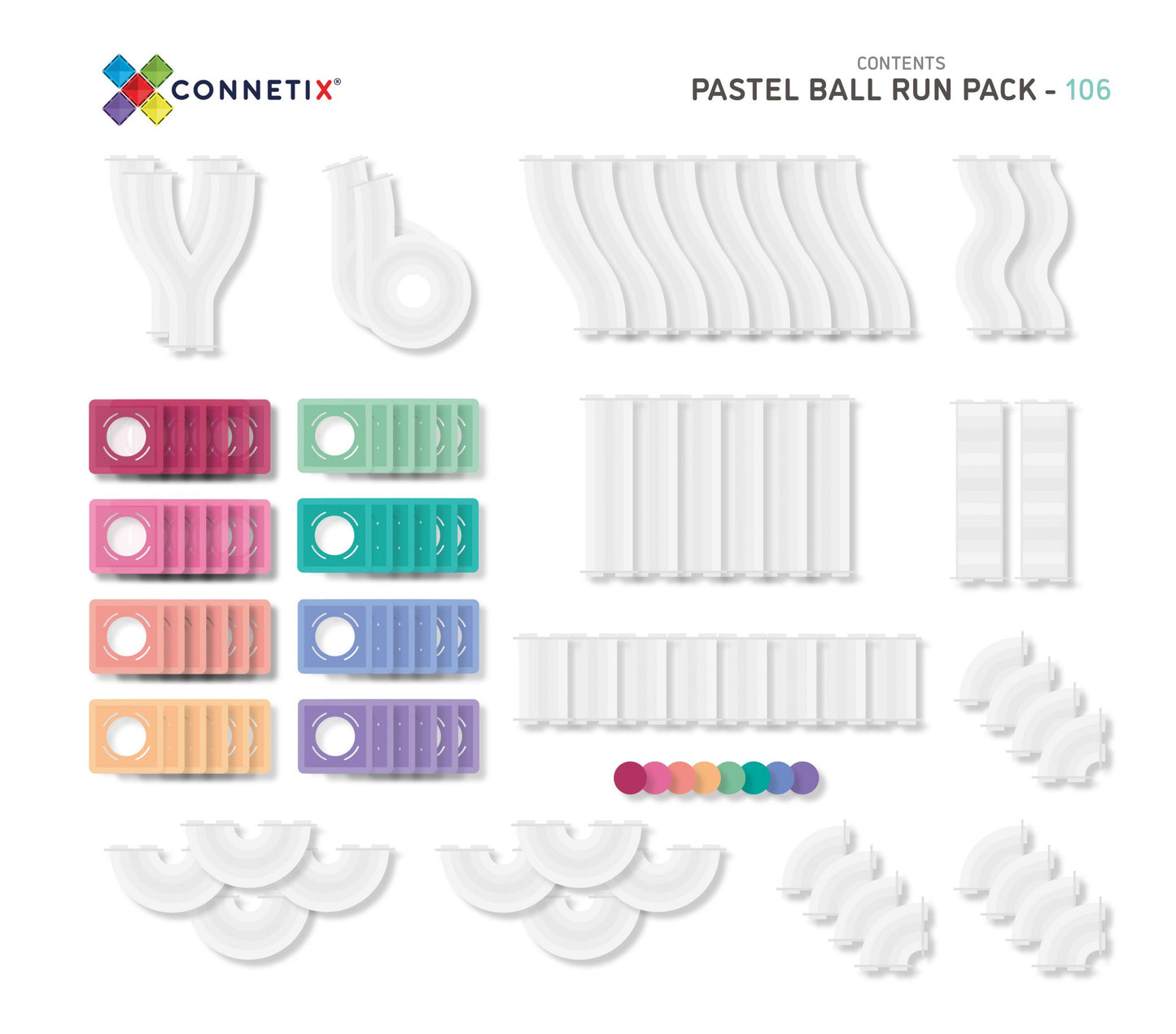 Connetix - 106 Piece Pastel Ball Run Pack